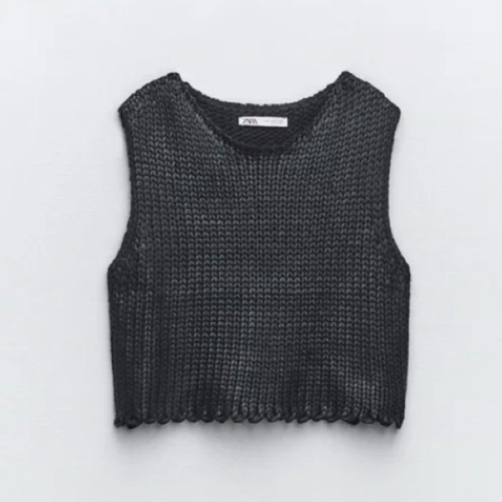 Zara Charcoal Cropped Ribbed Knit Tank